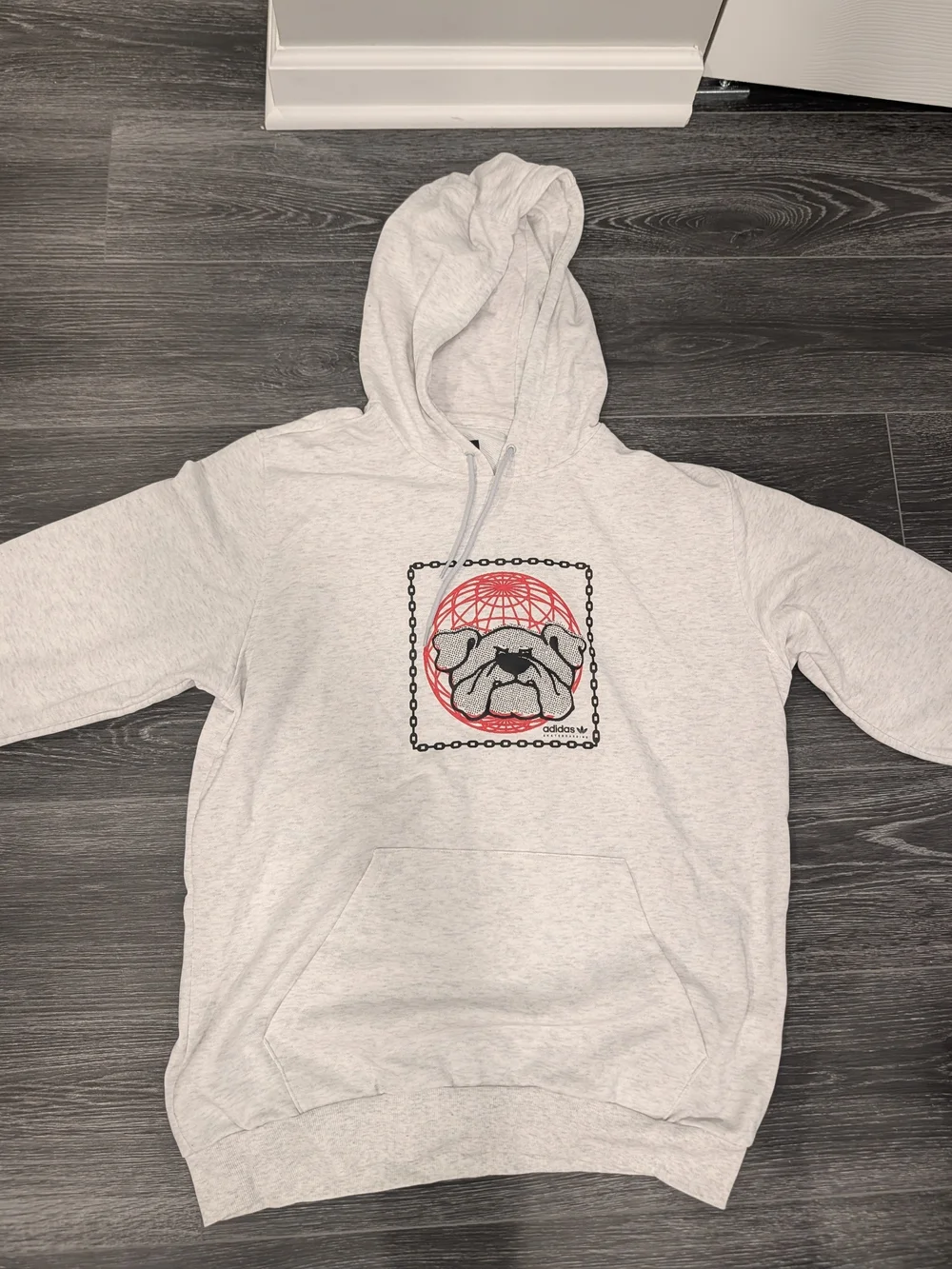 Adidas Light Gray Sweatshirt with Red and Black Graphic